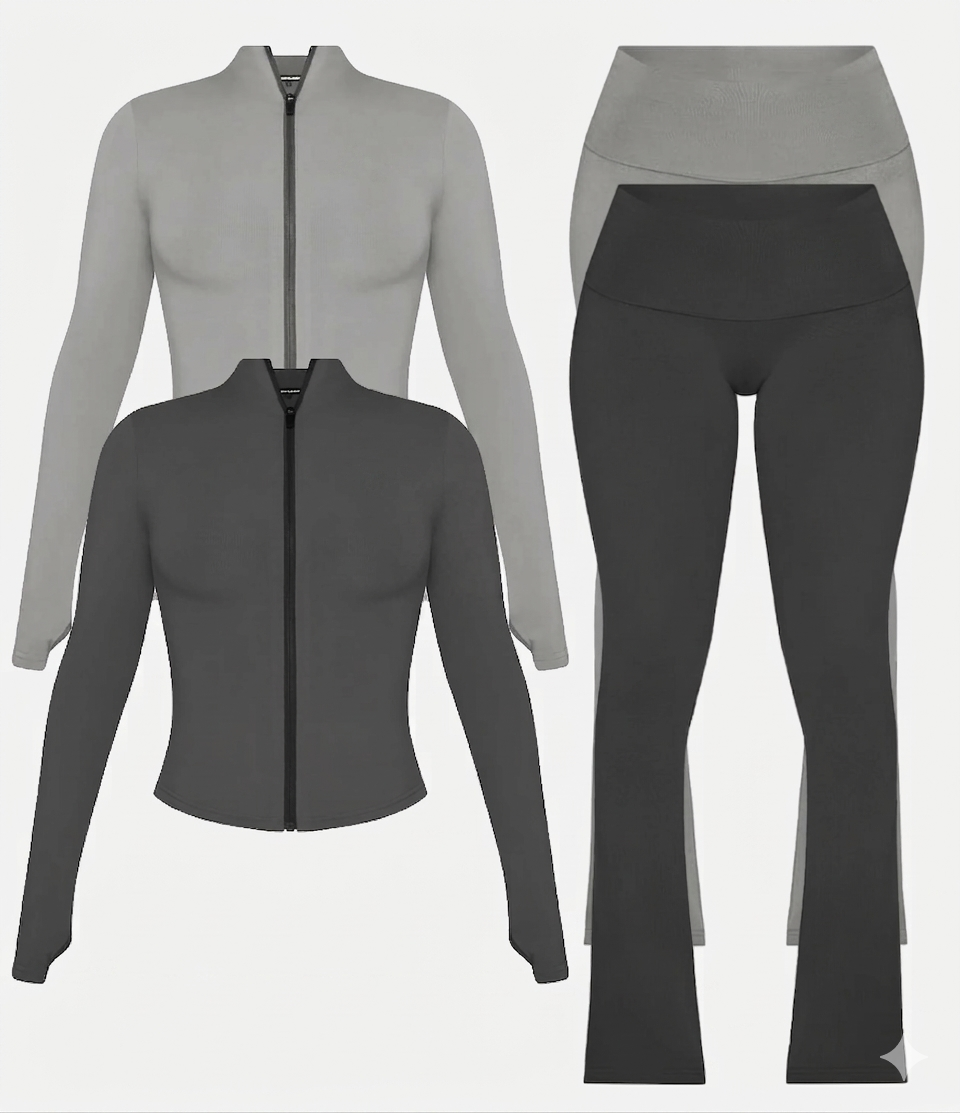 Body Dupe Custom Workout Sets Women Loungewear Jogging Zipper Hoodie Jacket Flare Pants Legging 2 Piece Set Tracksuits for Women