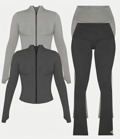 Body Dupe Custom Workout Sets Women Loungewear Jogging Zipper Hoodie Jacket Flare Pants Legging 2 Piece Set Tracksuits for Women