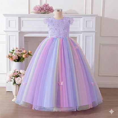 Girl's Birthday Party Pageant Formal Dress New Style Satin Ball Gown with O-Neckline Decorated with Pattern ALP622