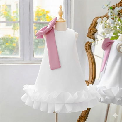 Princess Satin Dress Floral Bow for Infants Collar Sweet Style for Girls' Birthday Parties Mesh Material Summer Kids Party Dress