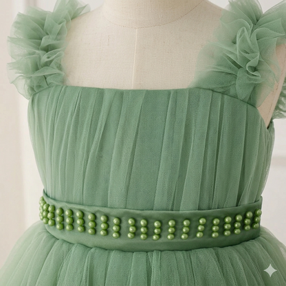 Floral Satin Kids Dresses for Girls O-Neck Formal Party and Birthday Knee-Length Beautiful Flower Girls Dress.