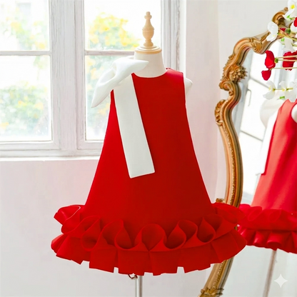 Princess Satin Dress Floral Bow for Infants Collar Sweet Style for Girls' Birthday Parties Mesh Material Summer Kids Party Dress