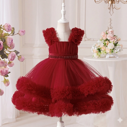 Floral Satin Kids Dresses for Girls O-Neck Formal Party and Birthday Knee-Length Beautiful Flower Girls Dress.