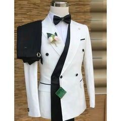 Bespoke Custom White Black Wedding Suit for Men New Design Slim Fit Groom Best Man Wedding Tuxedo Formal Prom Wear 2 Pieces Set
