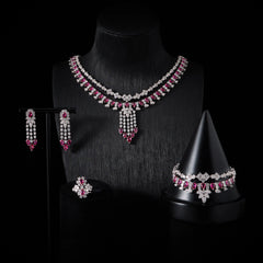 Dubai Cubic Zircon Rhodium-Plated Necklace Set for Parties Weddings Engagements Brass Material Women's Gift Idea