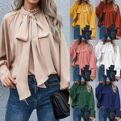 2023 Custom Fashion Lady Light Mature Long Sleeved Printing Stand up Collar Temperament Shirt Women Clothing Blouse Shorts Suits