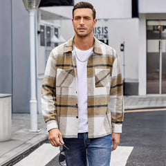 2025 Men's 100% Cotton Casual Flannel Plaid Shirt Loose Style Work Shirt Long Sleeves Chemise Homme Digital Yarn Dyed Autumn