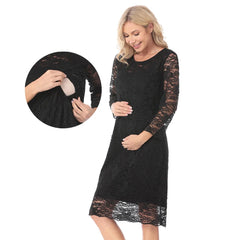 Large Size Maternity Dress Lace Nursing Dress Pregnant Women Clothes  3/4 Sleeve Breastfeeding Dresses for Postpartum Women