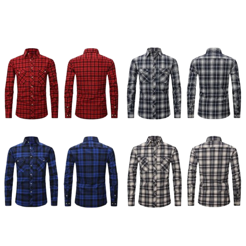 Men's High-End Vintage Style Plaid Flannel Shirt Long Sleeved Double Pocket Fashionable Print Cotton Casual Shirt Anti-Wrinkle