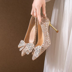 Wholesale Luxury Sexy High Heels Women New Trendy High Quality PU Wedding Shoes Hard-Wearing Lace Upper Dress Pumps Work Winter