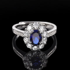 Roomy 925 Sterling Silver Jewelry Adjustable Women Antique Ring Blue Sapphire Silver Moissanite Ring