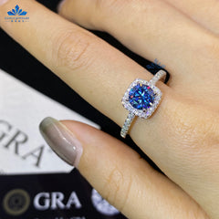 Fine Jewelry 1CT Sapphire Blue VVS1 Moissanite Ring S925 Sterling Silver Engagement Ring for Women and Ladies