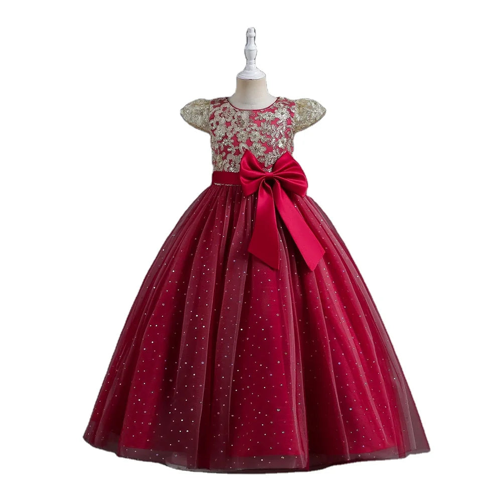 prom dresses 9 10 years Lujianch Flower Girls Satin Pageant Dress For Wedding Kids Pearls Prom Gowns With Bow Knot Girls Formal Dresses Size 9-10 Years