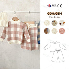 Winter Newborn Baby Cotton Knitted Sweater Toddler Boys Long Sleeve High Quality Checker Knitwear Baby Clothing Sets