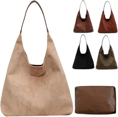 Trendy Suede Leather Women's Hobo Tote Bag  Vintage Brown Hand Bag for Ladies