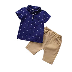 Baby Tollder Summer Cotton T-Shirt Short Clothing Sets Children Little Boy Outfit Clothes Gentleman Pattern Two-Piece