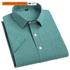 Men's 100% Cotton Plaid Dress Single Breasted Mandarin Knitted Design Wrinkle-Resistant Anti-Pilling Business Casual Style for