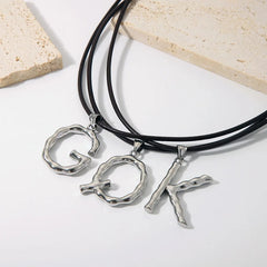 Vintage Tarnish Free Stainless Steel Chokers Necklaces Leather Rope Letters Pendant Necklace Collier En Acier Inoxydable
