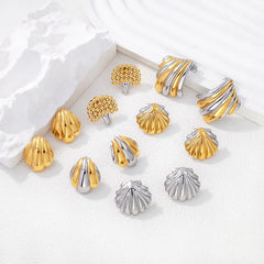 Fashionable Stainless Steel Jewelry  18K Gold Plated Shell Tree Wing Fine Two Tone Stud Earrings for Women's Party Wear