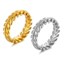 Waterproof Jewelry 18k Gold Plated Dainty Minimalist Plant Design Olive Leaf Shape Stainless Steel Stacking Rings for Women Men