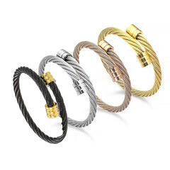 Fashion Twist Cable Wire Cuff Bangle 18K Gold Plated Stainless Steel Women Men Jewelry Adjustable Open Cuff Rope Bracelet