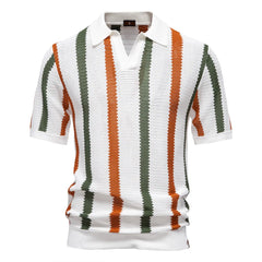 2025 Summer Men's Short Sleeve for Polo Sweater Breathable Hollow Striped Design Jersey Knitted for Polo Shirt in European Size