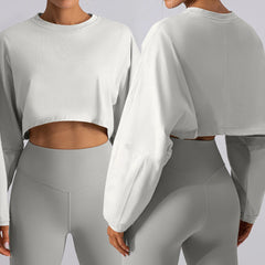 Wholesale Women's Short Sports Base Shirt T-shirt Knitted Sweater Drop-sleeved Loose Long-sleeved Top