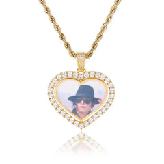 NUOYA Custom Rotating Heart Photo Pendant Iced Out Diamond Memory Picture Pendant Hip Hop Jewelry for Gifts
