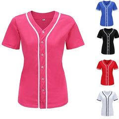 Softball Team Uniform Hip Hop Sports Women's Button up Short Sleeve Jersey T-shirt Baseball Shirt