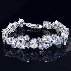 Stunning Oval African Cubic Zirconia White Gold Color Big Wide Bridal Wedding Bracelets Jewelry for Brides Gift