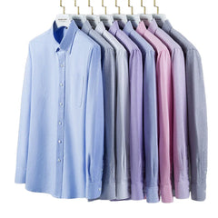 OEM Custom Men's 100% Cotton Oxford Stripe Casual Shirt Double Breasted Woven Pilling Proof Long Sleeve Office Style for Spring