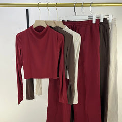 Casual Sports Sweatshirt Suit Women's High Waist Wide Leg Slim Long Sleeve Running Fitness Comfortable Suit