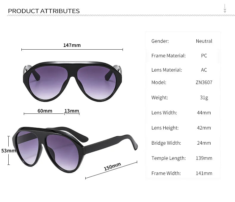 MCROONS Oversized Shield Pilot Sunglasses — UV400, Unisex