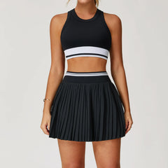 New Custom Clothing Activewear Gym Fitness Yoga Sports Sportswear Yoga Top and Pleated Skirt Tennis Sports Gym Set for Woman