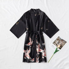 Ladies Printed Silk Satin Pajamas Summer Kimono Nightwear Knee Length Half Sleeve Sexy Animal Anime Pattern for Autumn