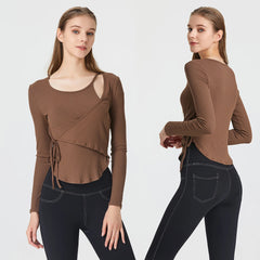 Women's Athletic-Shape Breathable Quick-Drying Sports Blouse Long Sleeves Printed Yoga Running Suit Top for Fitness Training