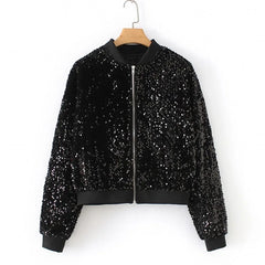 r Fashion Long Sleeve Clothing Solid Color Baseball Zipper Sequin Winter Varsity Custom Lady Women's Jackets