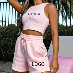 Custom Summer Cotton Short Loungewear Women Sets Sportswear 2 Piece Biker Shorts and T-Shirt Fitness Gym Short Sets for Women