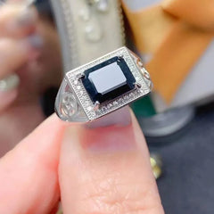 High Quality  Rose Gold Plated Classic 925 Sterling Silver Sapphire Men's Engagement Ring