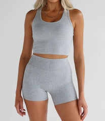 Custom Women 2 Piece Workout Sports Bra High Waist Leggings Gym Activewear Biker Shorts Set Yoga Wear