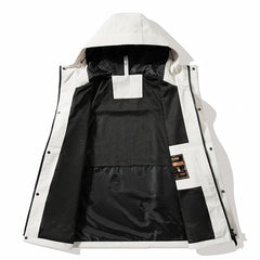 Unisex Waterproof Thin Hiking Clothes Custom With Hat 100% Polyester Velcro Cuffs Zip up Colorblock Outdoor Jacket