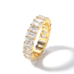 Trendy Iced Out Cubic Zirconia Square Baguette Cz Diamond Hip Hop Eternity Engagement Wedding Band Ring for Men and Women