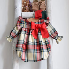 Tartan Pattern Ruffled Design Infant Romper Classic Plaid Christmas 100% Cotton Autumn Rompers Clothing