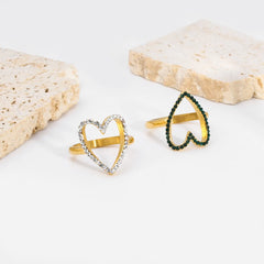 INS Style 18K Gold Stainless Steel Simple Love Zircon Hollow Diamond Heart Colorless Gemstone for Weddings Engagements Parties