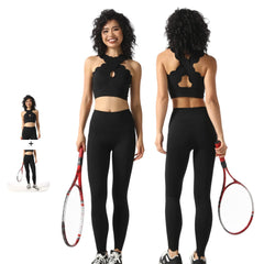 Women's New Lace Yoga Suit Sexy Fitness Sports Set with Above Knee Short Vest Top Summer Shockproof Gather Wearable Outside