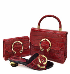 Red Color Party Shoes and Bag Set Low Heel Shoes and Matching Bag Newest Design in Switzerland Shoes and Bag for Lady