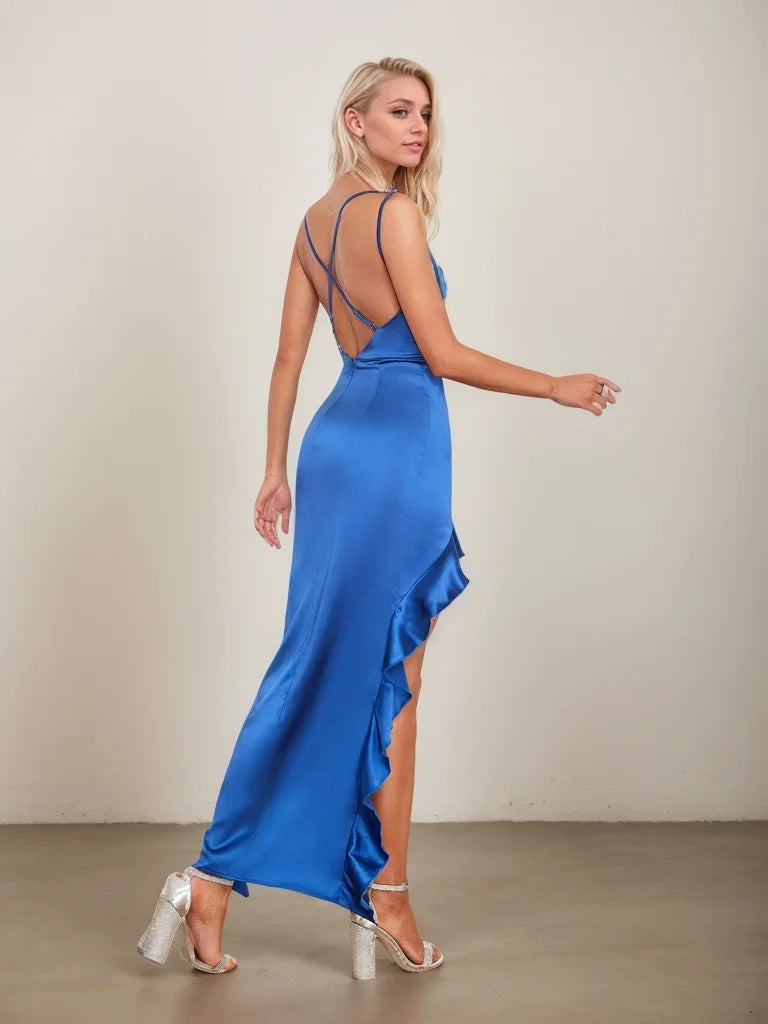 maxi dress short in front long back Short Front Long Back Shoulder Pad Dress - #95006