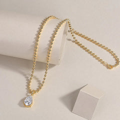 Silver Luxury Gem Moissanite Diamond Ladies Gold Plated Fine Collarbone Chain Teardrop Pendant Bead Necklaces