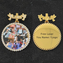 NUOYA Custom Name Photo Pendant Hip Hop Jewelry Iced Out Diamond Large Hook Pink Pendant  Silver Memorial Gift for Men Women