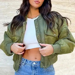 Wholesale Custom logo Outwear Lady Women Hip Hop Street Wear Color Block Baseball Active  Oversize Crop Bomber Winter Jackets